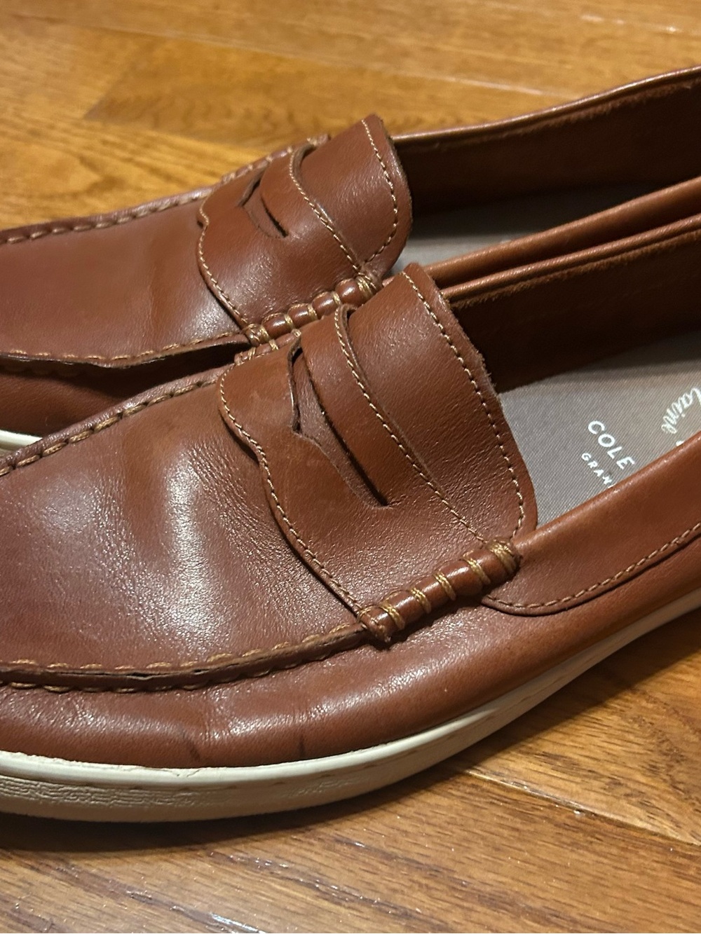 Cole Haan Men’s Tan Leather Slip-On Penny Loafers measures 11 inches. Size 11